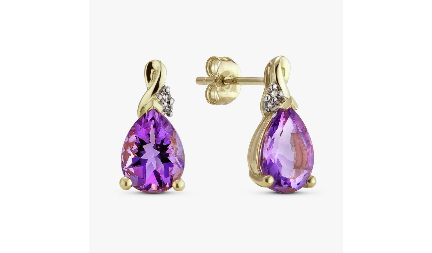 Revere 9ct Yellow Gold Amethyst Diamond Stud Earrings
