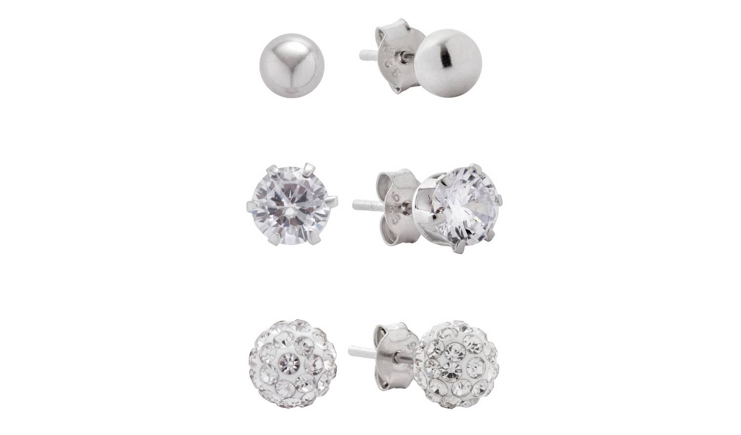 Revere Sterling Silver Cubic Zirconia Stud Earrings Set of 3
