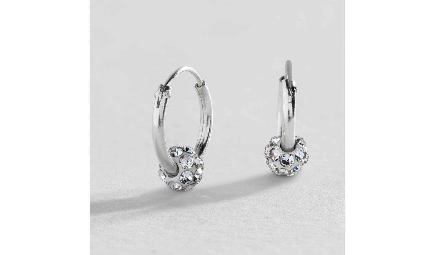 Revere Round Sterling Silver Crystal Ball Hoop Earrings