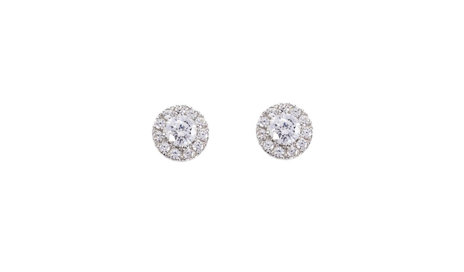 Revere 9ct White Gold Cubic Zirconia Halo Stud Earrings