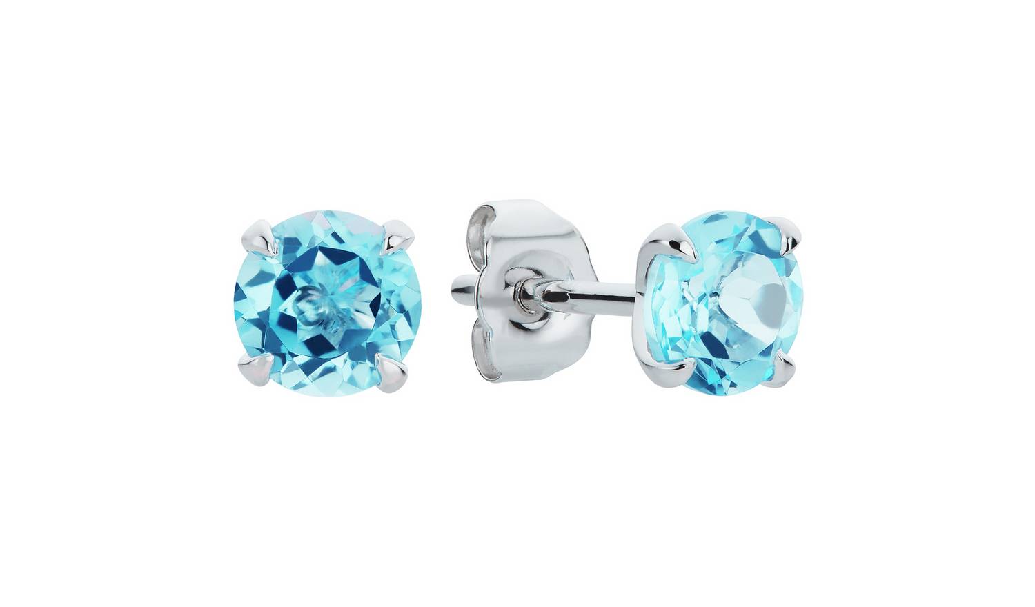Revere 9ct White Gold Round Blue Topaz Stud Earrings
