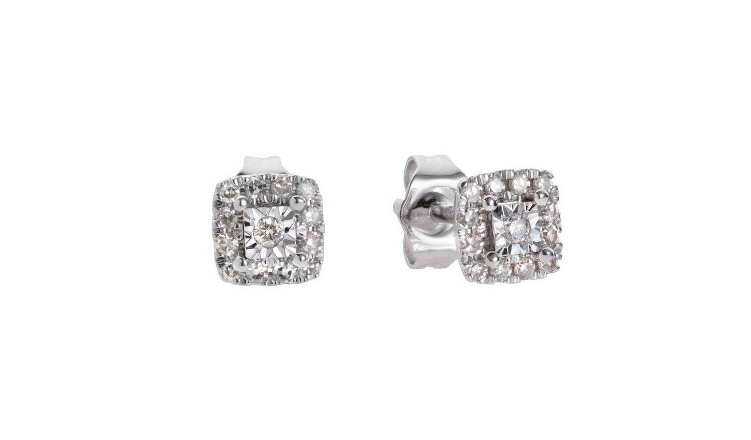 Revere 9ct White Gold Square Diamond Cluster Stud Earrings