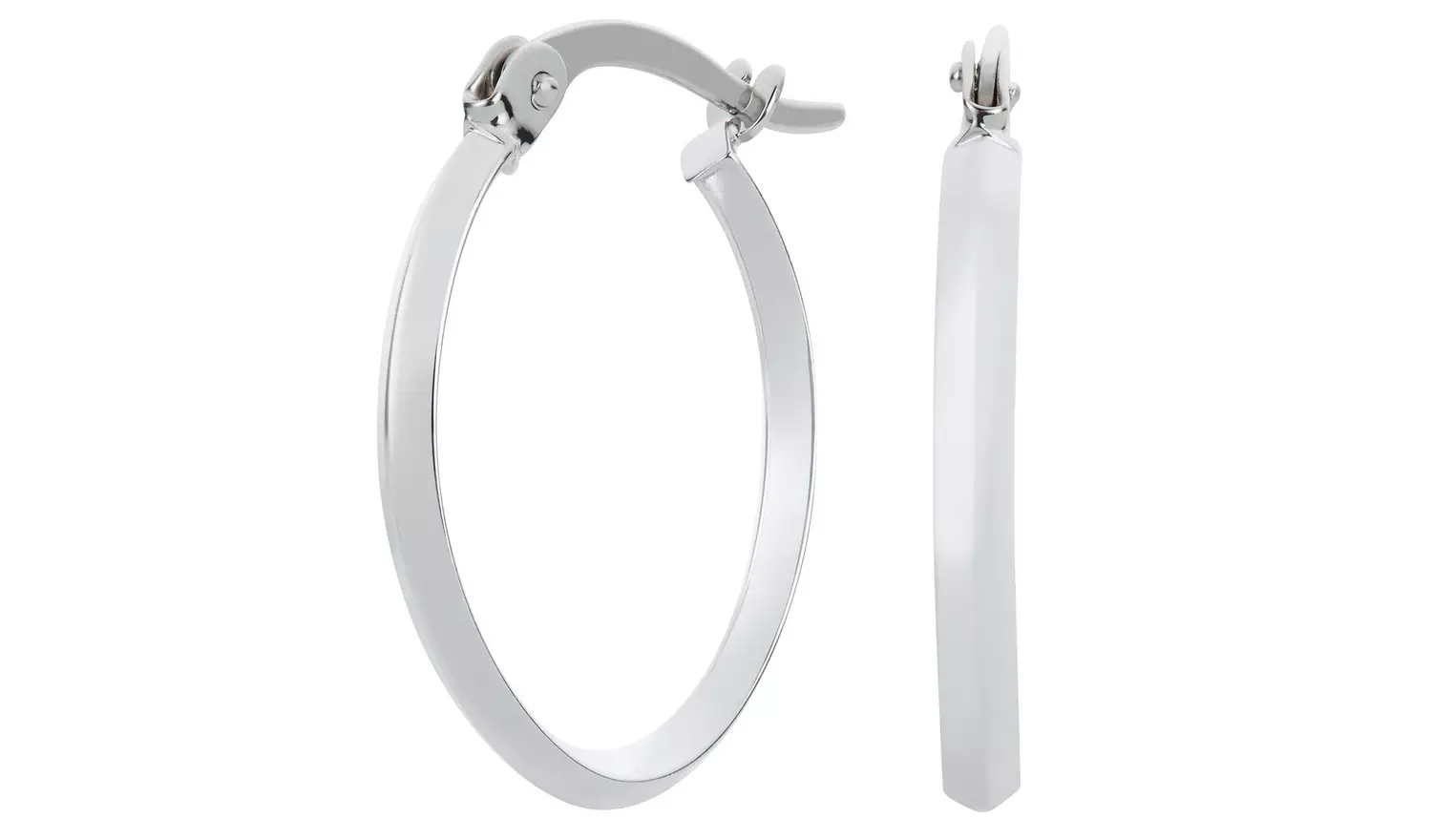 Revere 9ct White Gold Oval Hoop Earrings