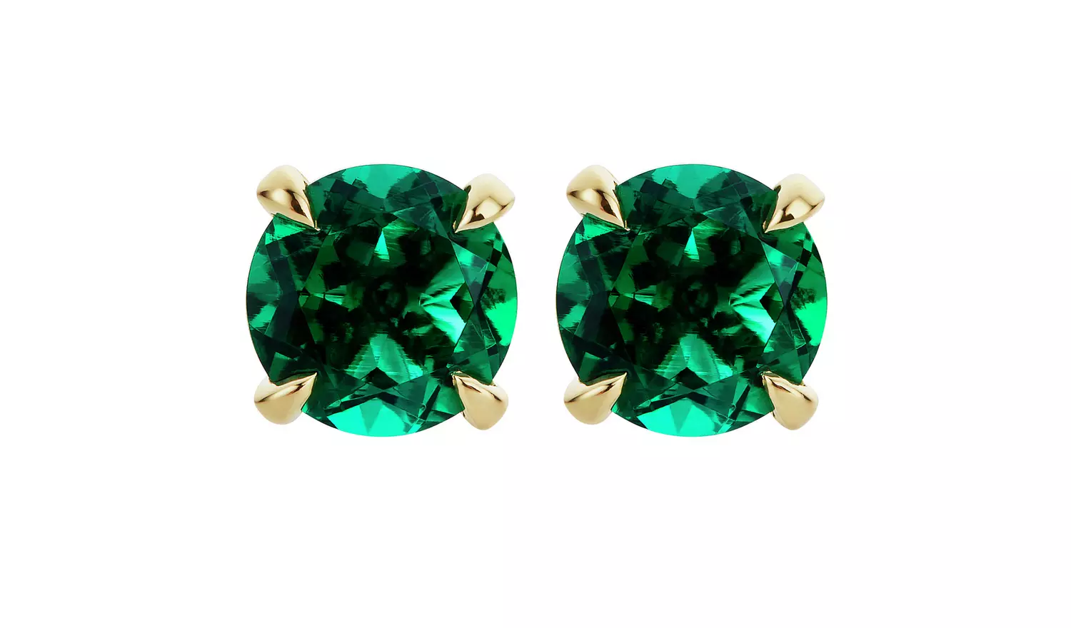 Revere 9ct Yellow Gold Round Created Emerald Stud Earrings
