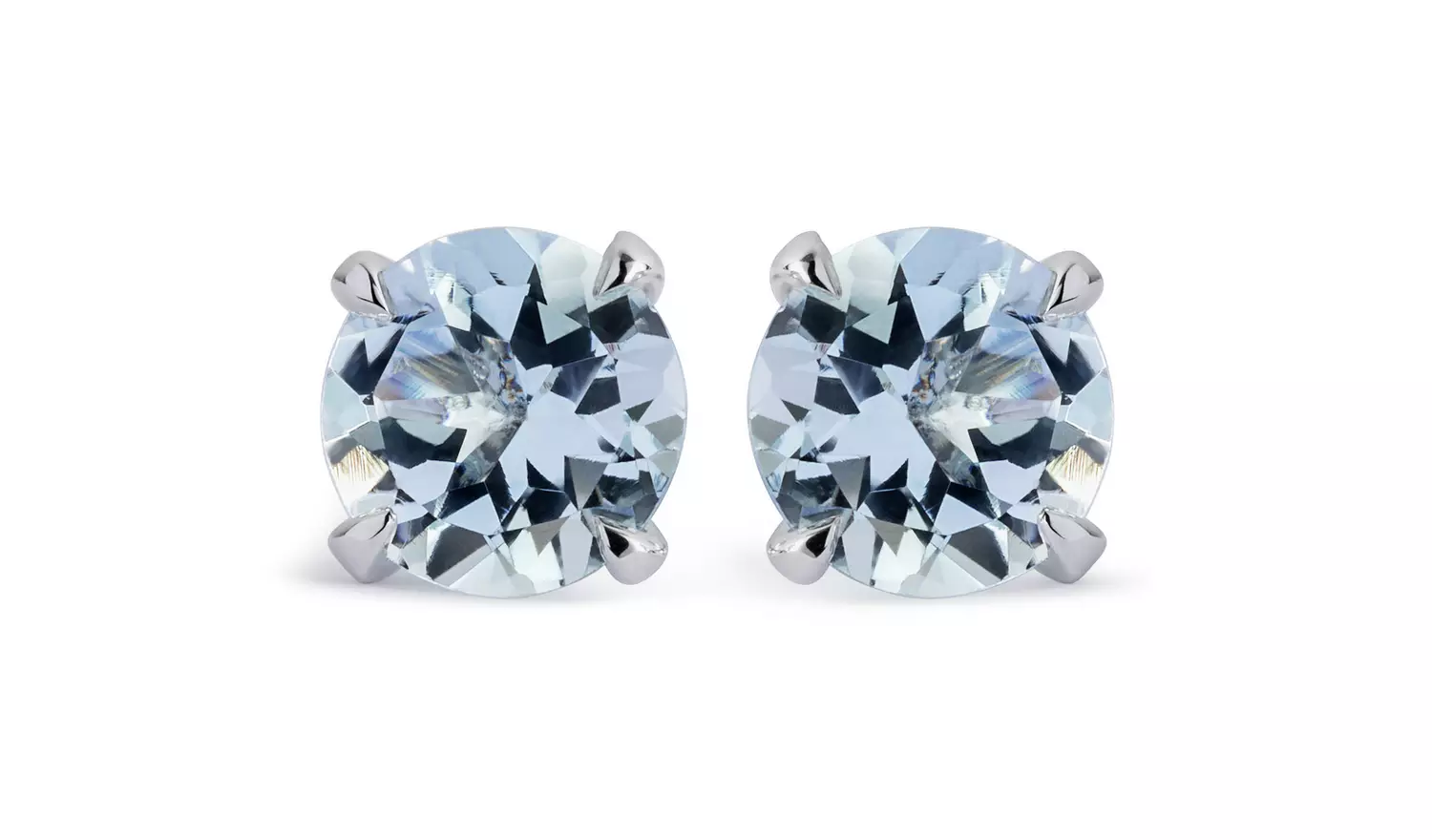 Revere 9ct White Gold Round Aquamarine Stud Earrings - March