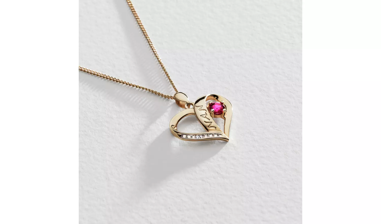 Moon & Back 9ct Gold Plated Silver Ruby Heart 'Nan' Pendant