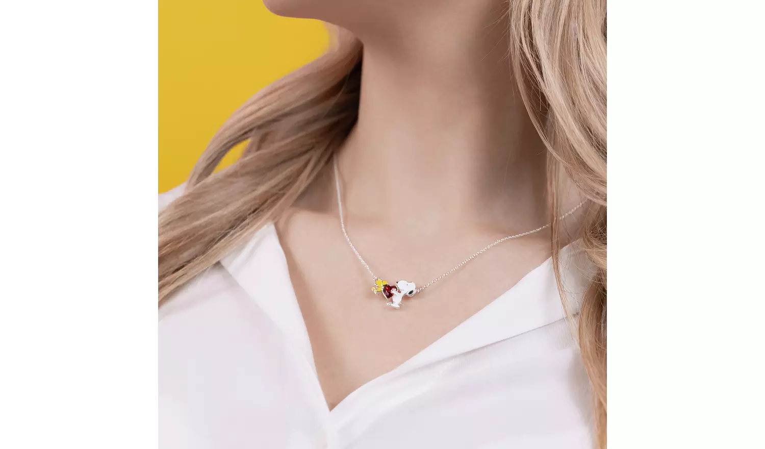 Peanuts Snoopy & Woodstock Heart Charm Necklace