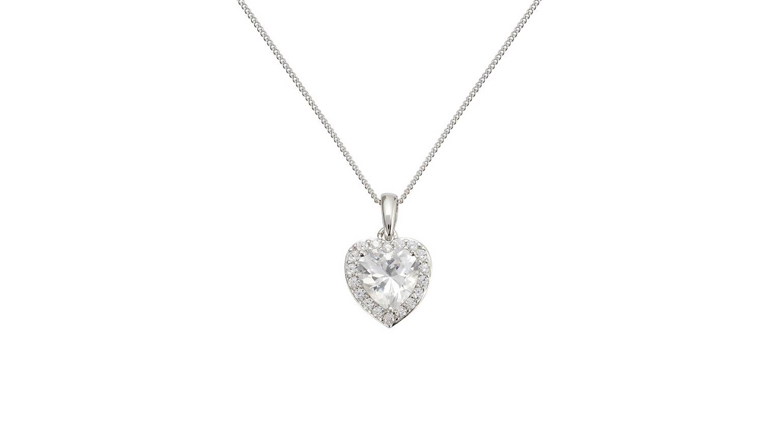 Revere Sterling Silver Heart HaloCurb Pendant Necklace