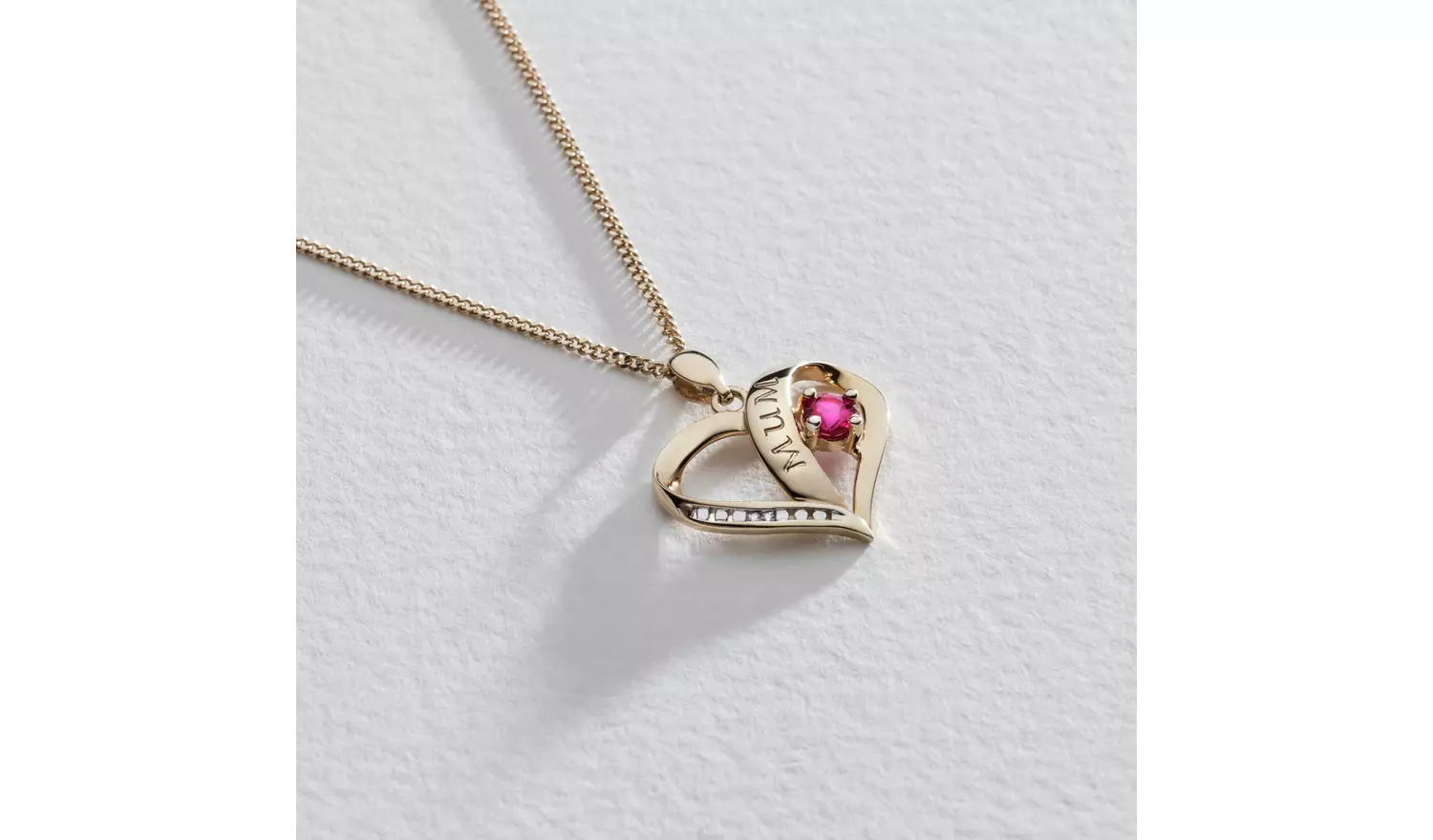 Moon & Back 9ct Gold Plated Silver Ruby Heart Mum Pendant