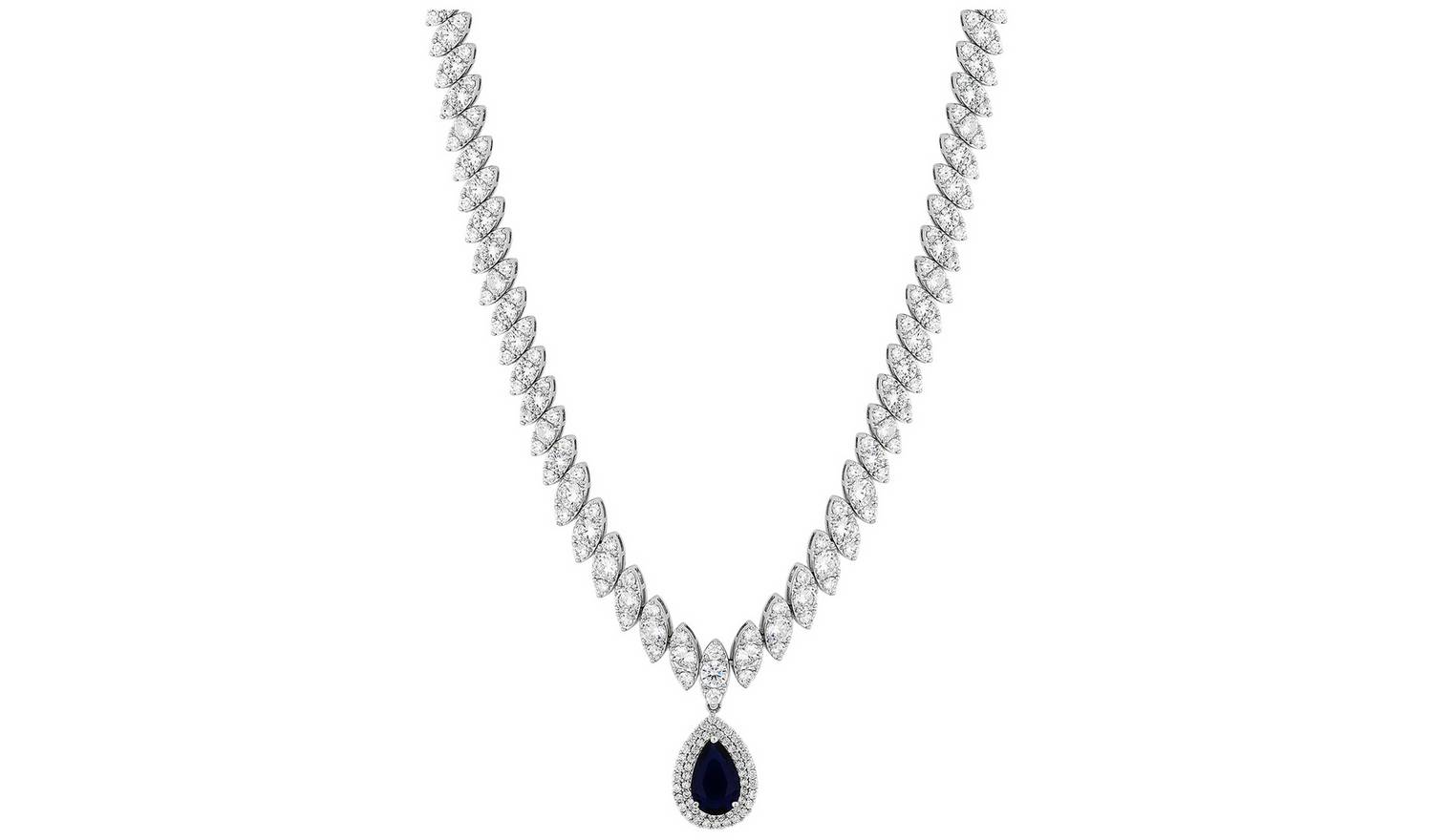 Jon Richard Blue Sapphire Pear Drop Pendant Necklace