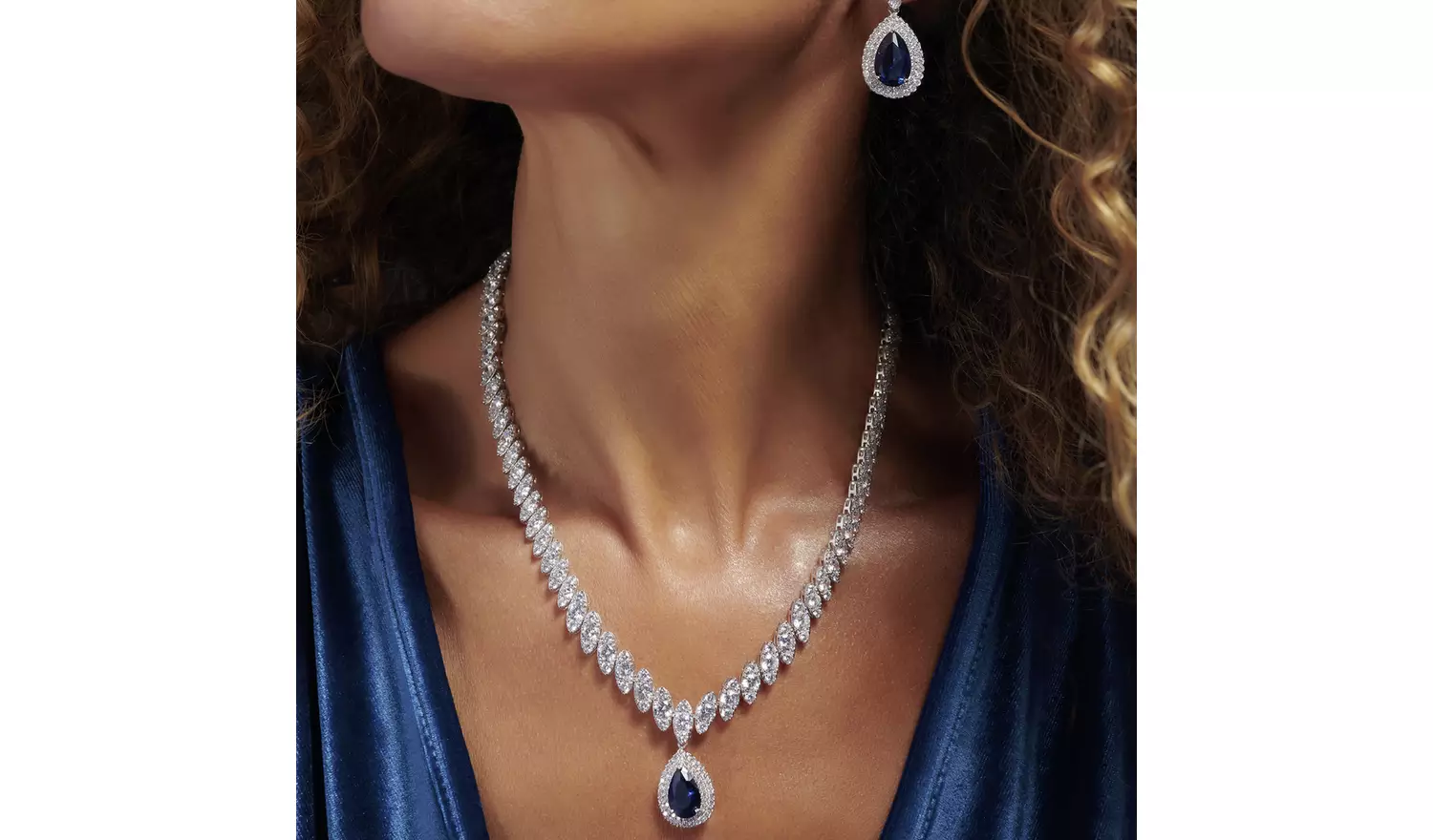 Jon Richard Blue Sapphire Pear Drop Pendant Necklace