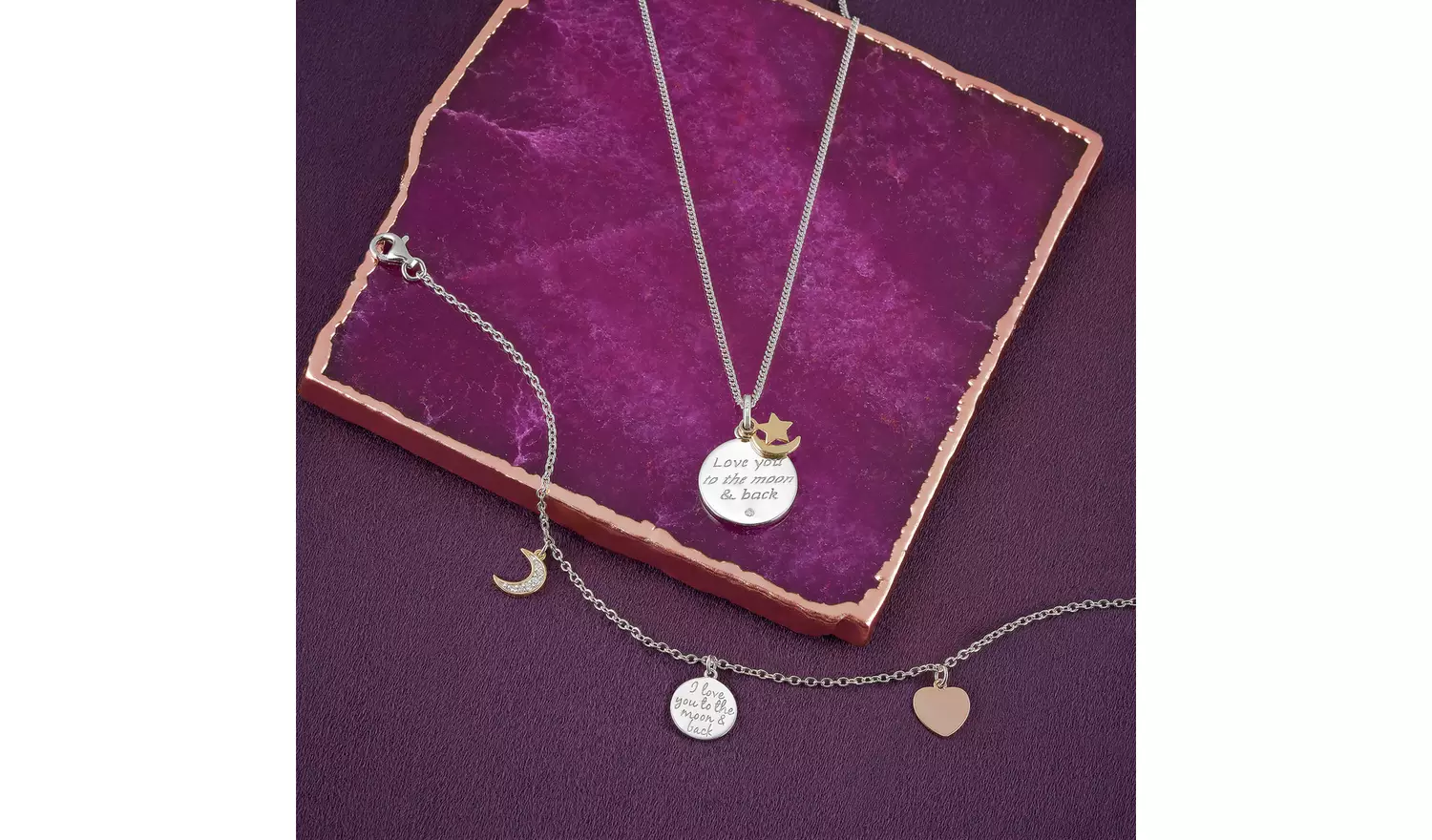 Moon & Back 'Love You' Silver & 9ct Gold Pendant