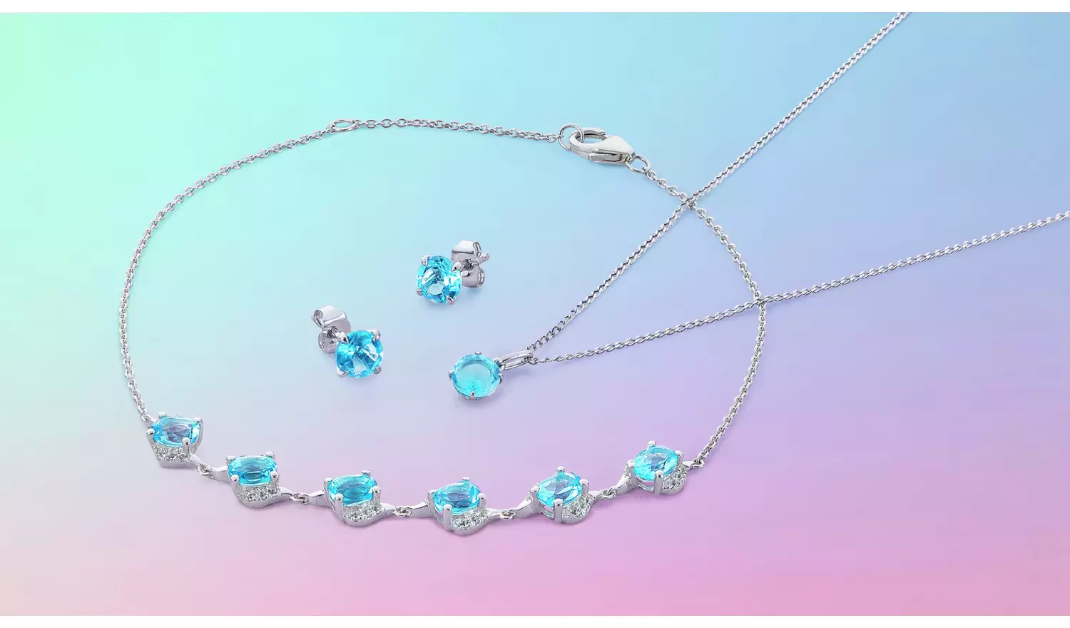 Revere 9ct White Gold Blue Topaz Pendant Necklace - December