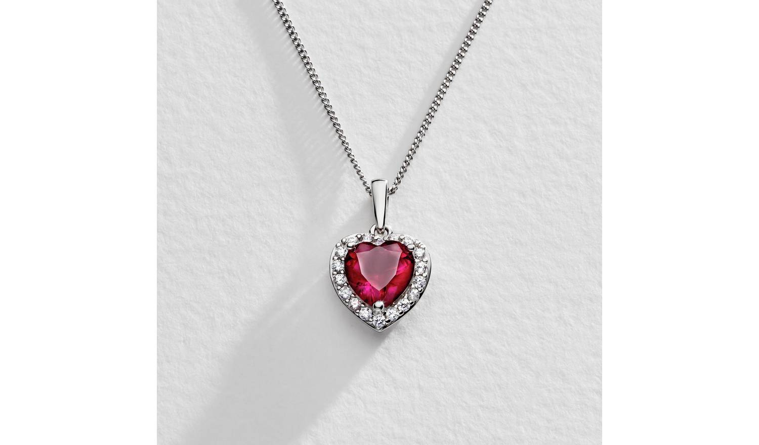 Revere Sterling Silver Ruby Colour Heart Pendant