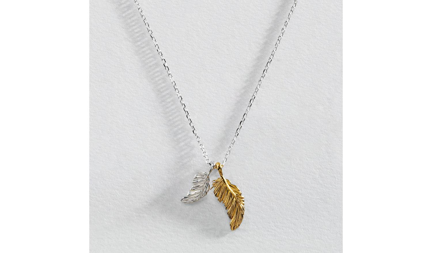 Revere Sterling Silver Two Tone Feather Necklace