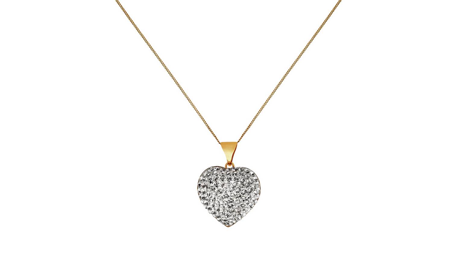Revere 9ct Yellow Gold Crystal Dome Heart Pendant Necklace