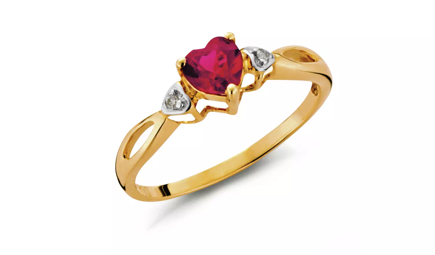 Revere 9ct Gold Ruby and Diamond Accent Heart Ring - M