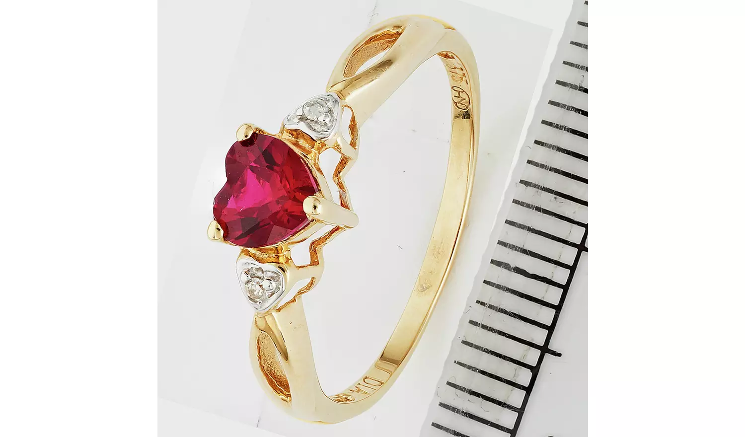 Revere 9ct Gold Ruby and Diamond Accent Heart Ring - U
