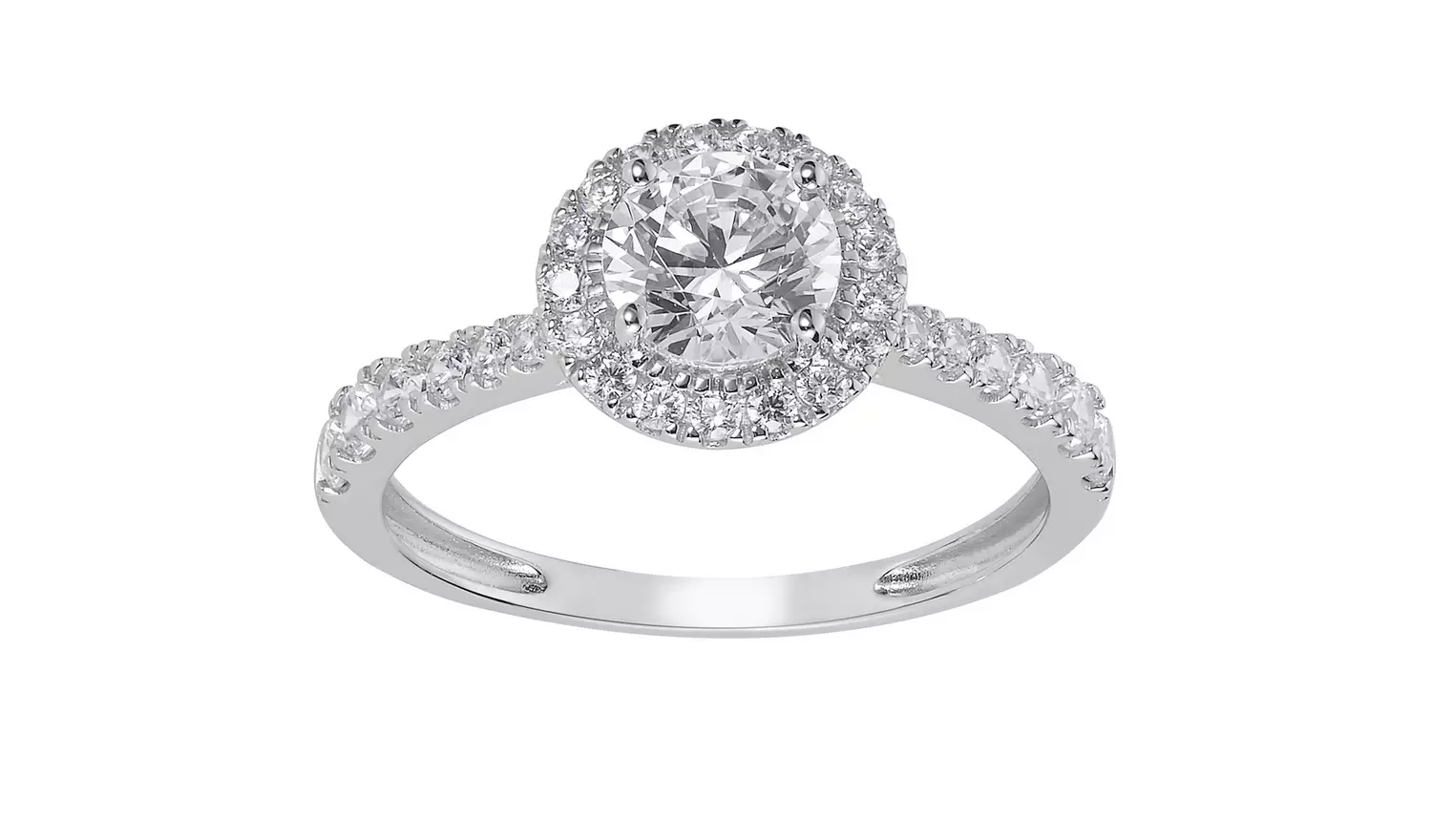 Revere 9ct White Gold Cubic Zirconia Halo Engagement Ring J