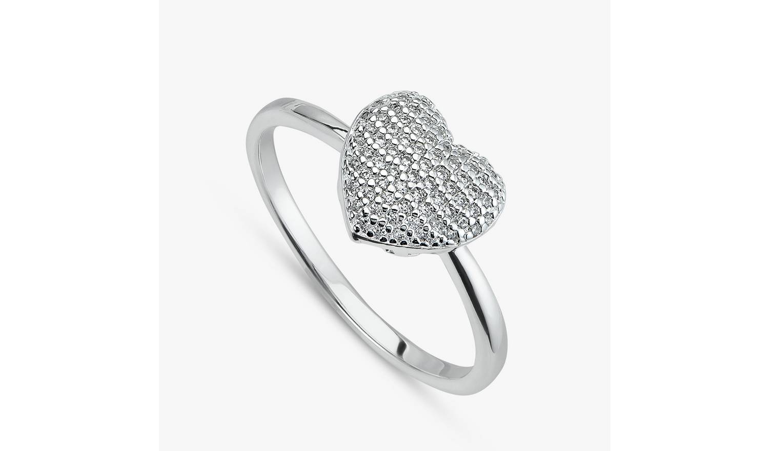Revere Sterling Silver Cubic Zirconia Pave Heart Ring- Small