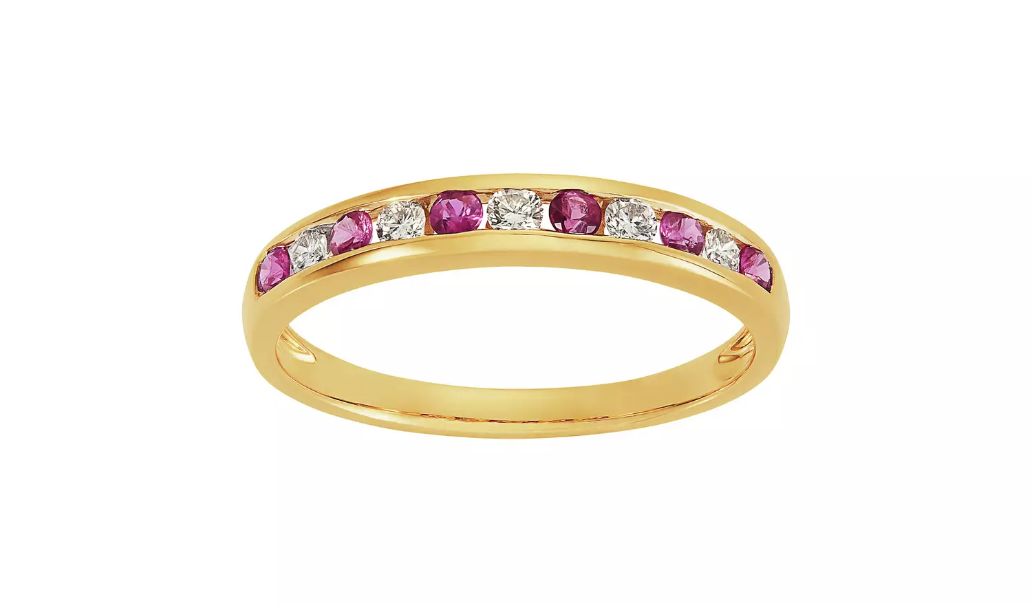 Revere 9ct Gold 0.15ct Diamond and Ruby Eternity Ring - T