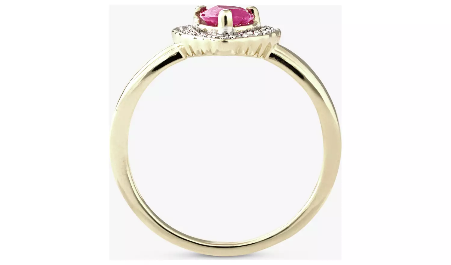 Revere 9ct Yellow Gold Ruby and Diamond Heart Ring - L