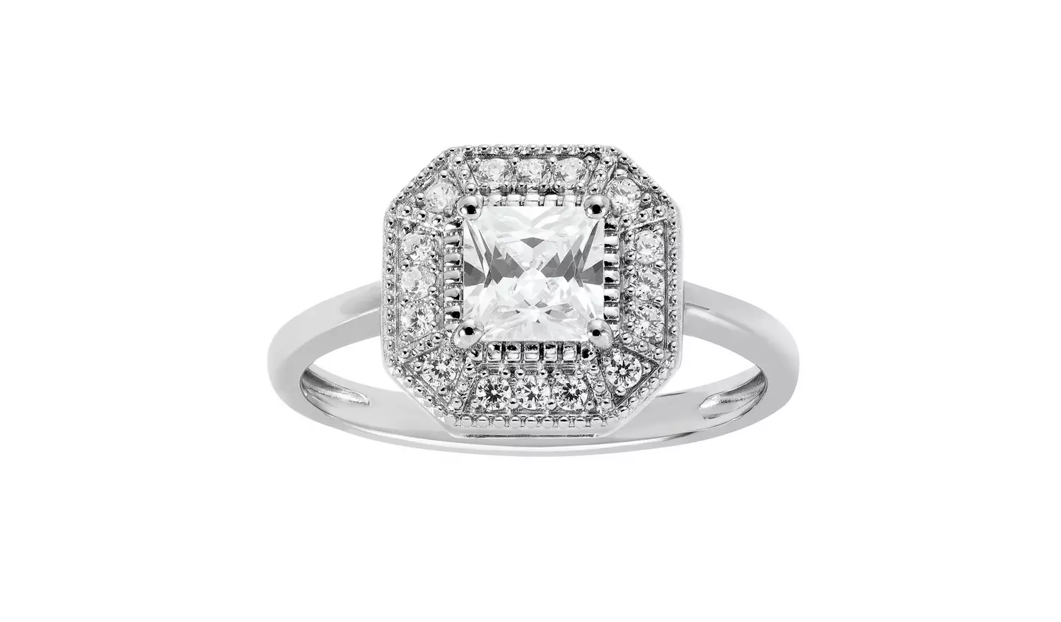 Revere Sterling Silver Vintage Cubic Zirconia Halo Ring - O