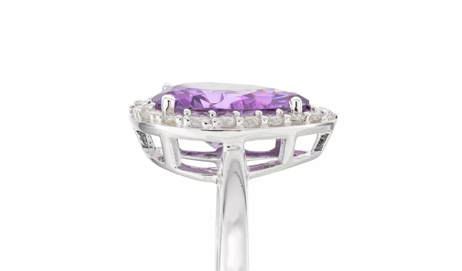 Revere Sterling Silver Cubic Zirconia Solitaire Halo Ring N