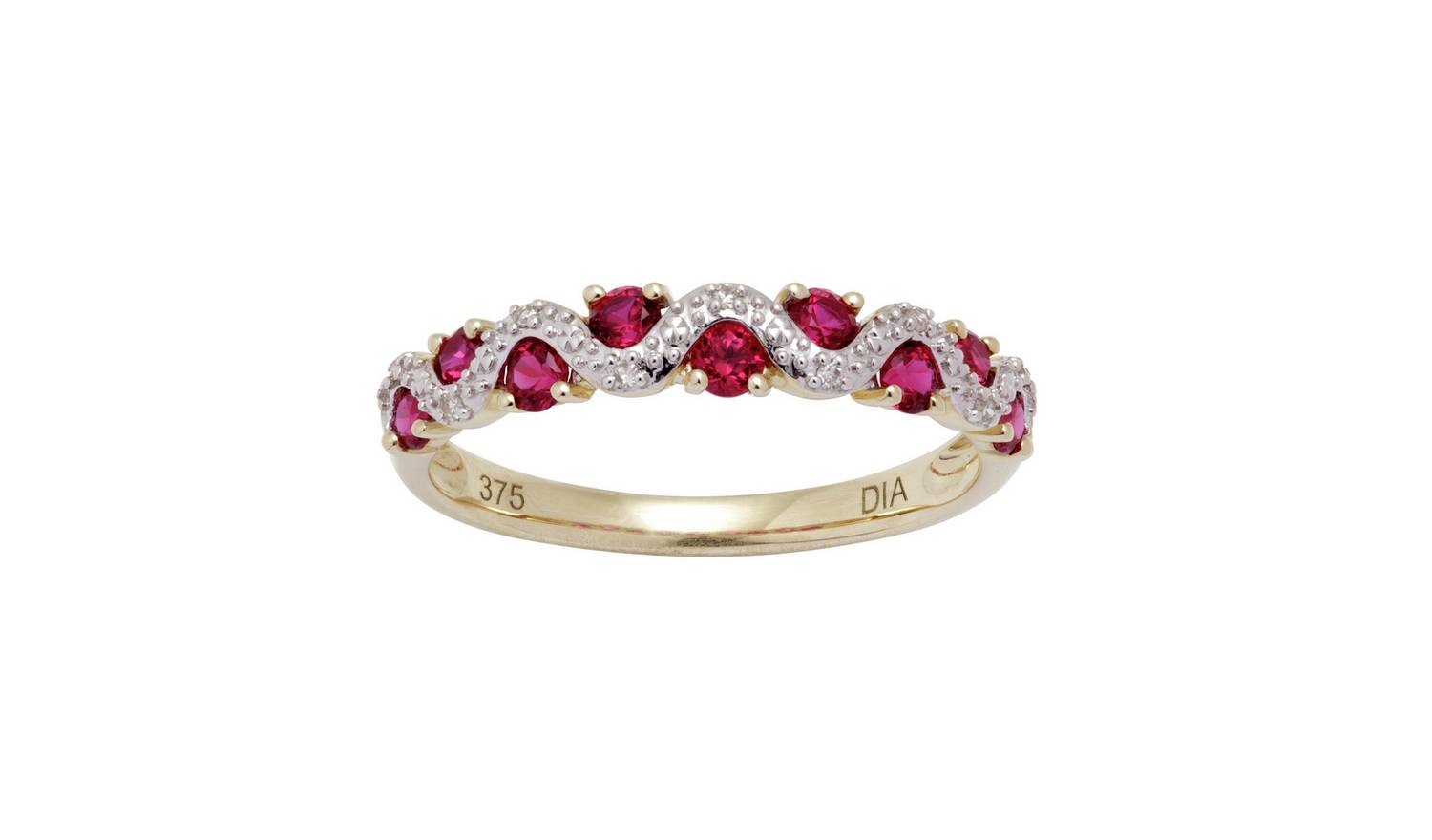 Revere 9ct Gold 0.03ct Diamond and Ruby Eternity Ring - S
