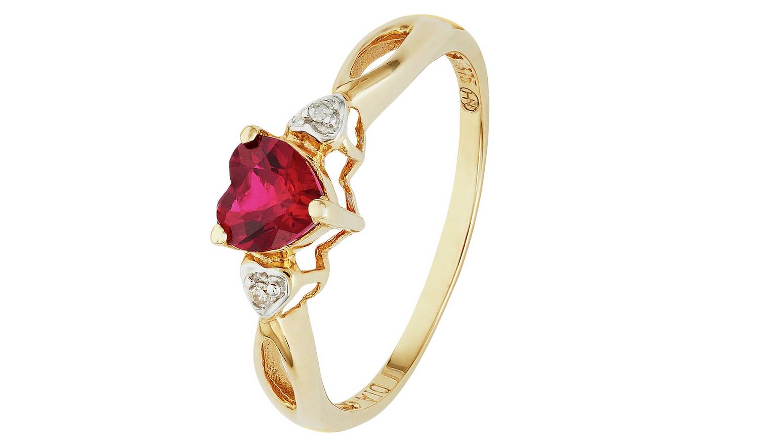 Revere 9ct Gold Ruby and Diamond Accent Heart Ring - N