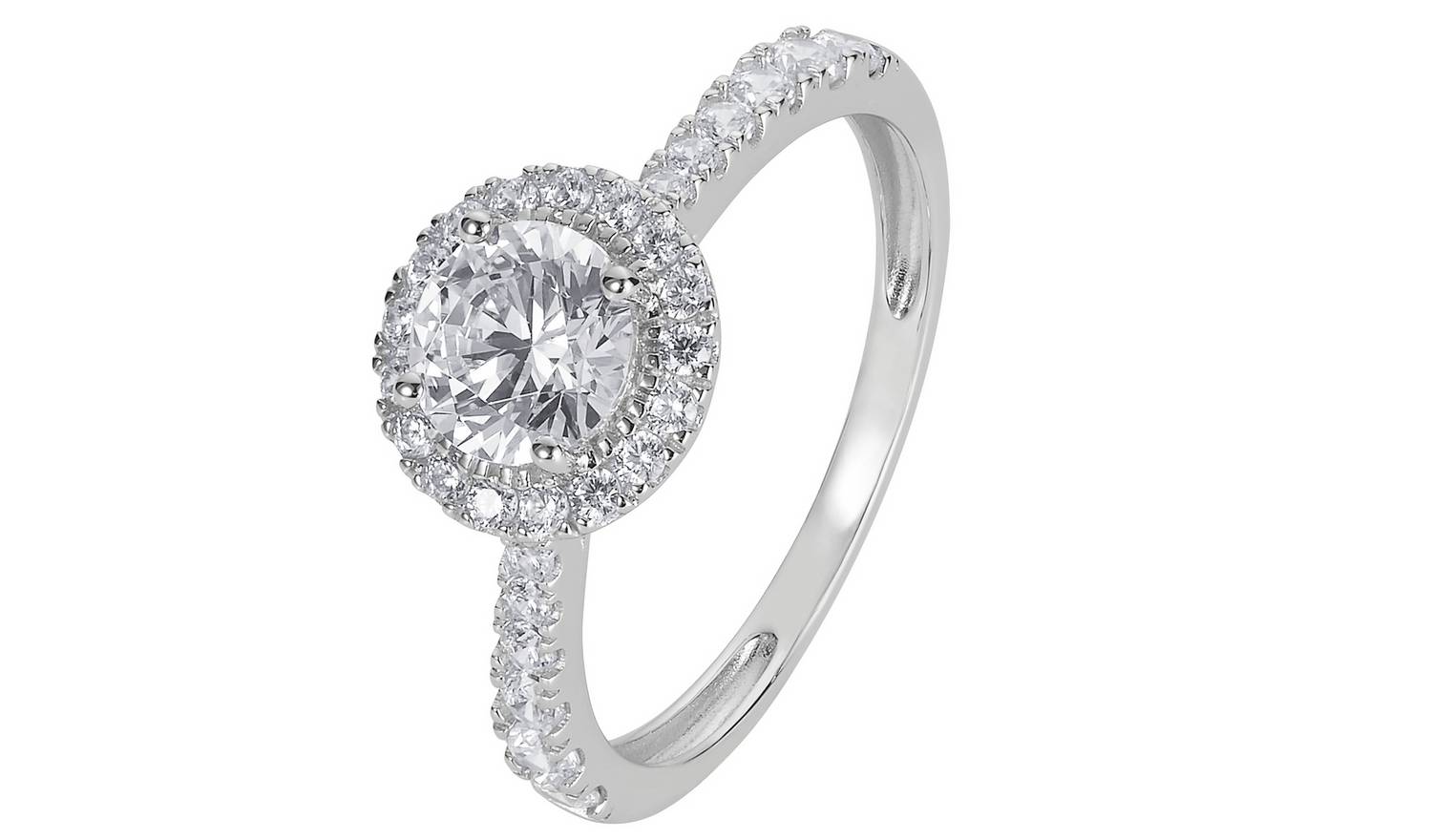 Revere 9ct White Gold Cubic Zirconia Halo Engagement Ring J