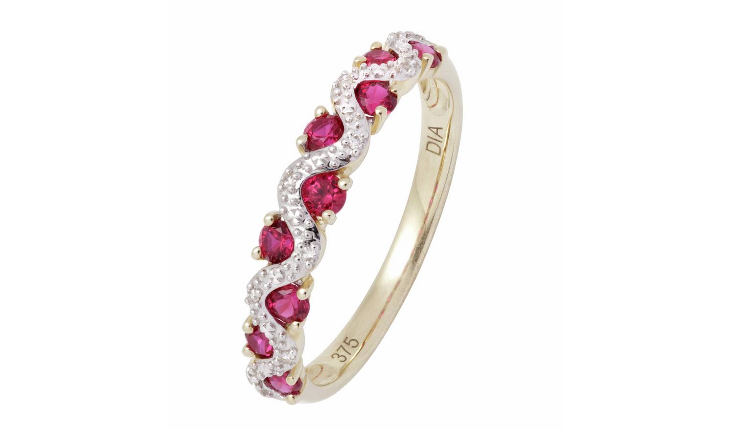 Revere 9ct Gold 0.03ct Diamond and Ruby Eternity Ring - N