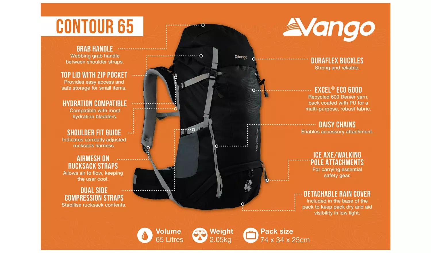 Vango Contour 65L Backpack - Black