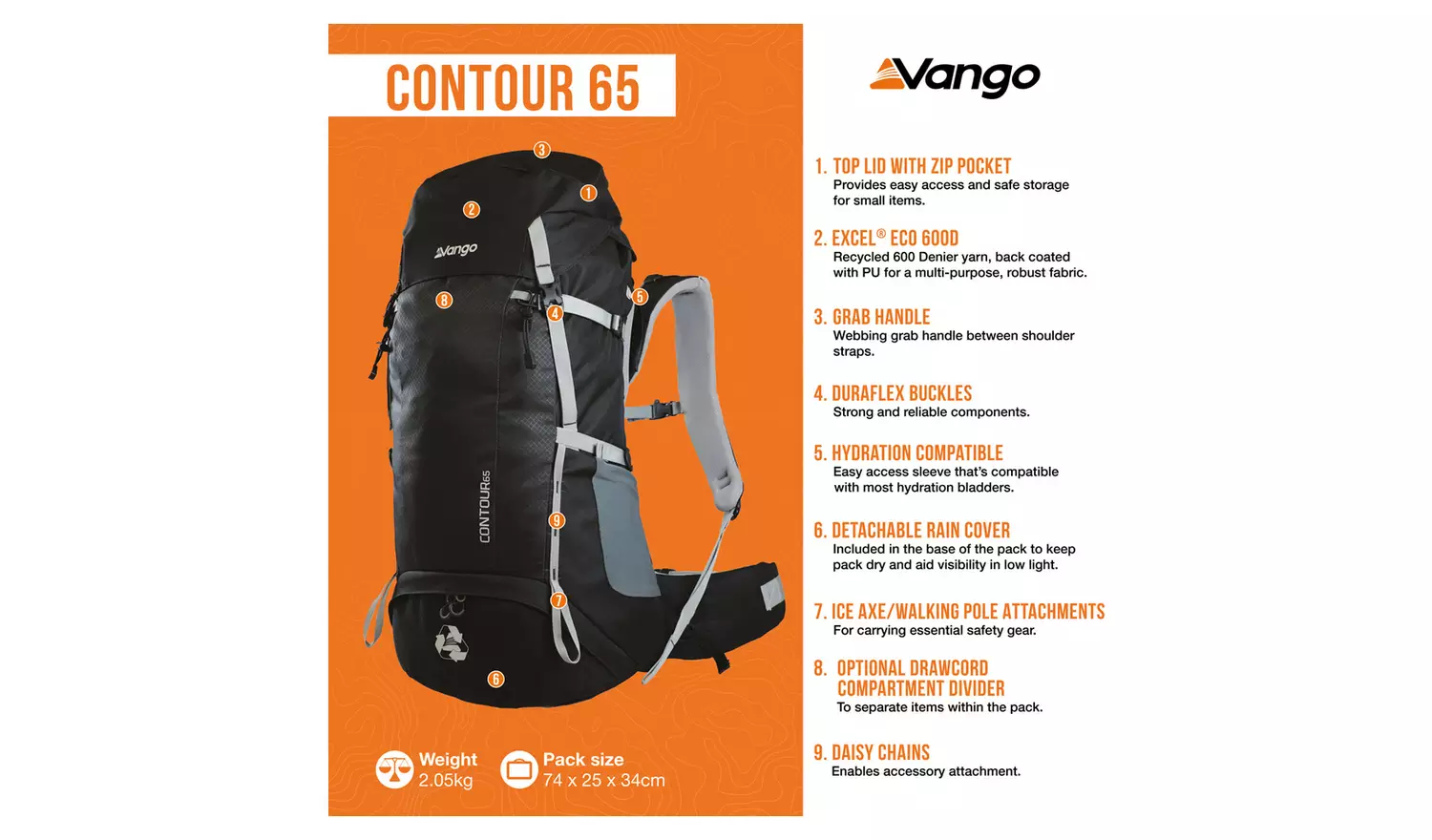 Vango Contour 65L Backpack - Black