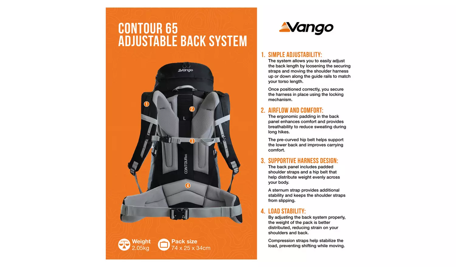 Vango Contour 65L Backpack - Black
