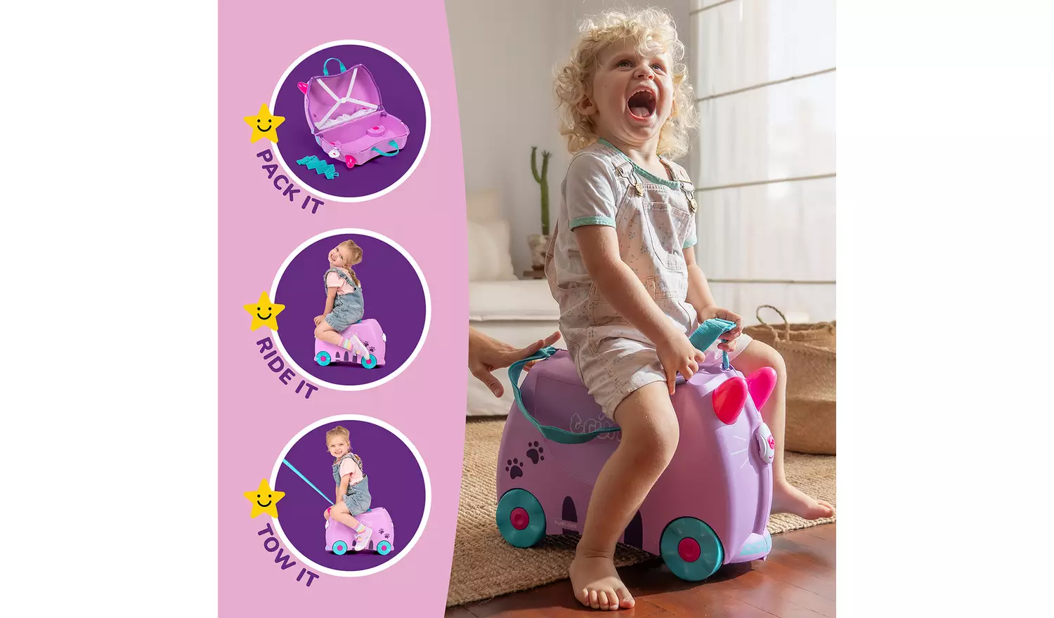 Trunki Cassie Cat 4 Wheel Hard Kids Ride-On Suitcase -Purple
