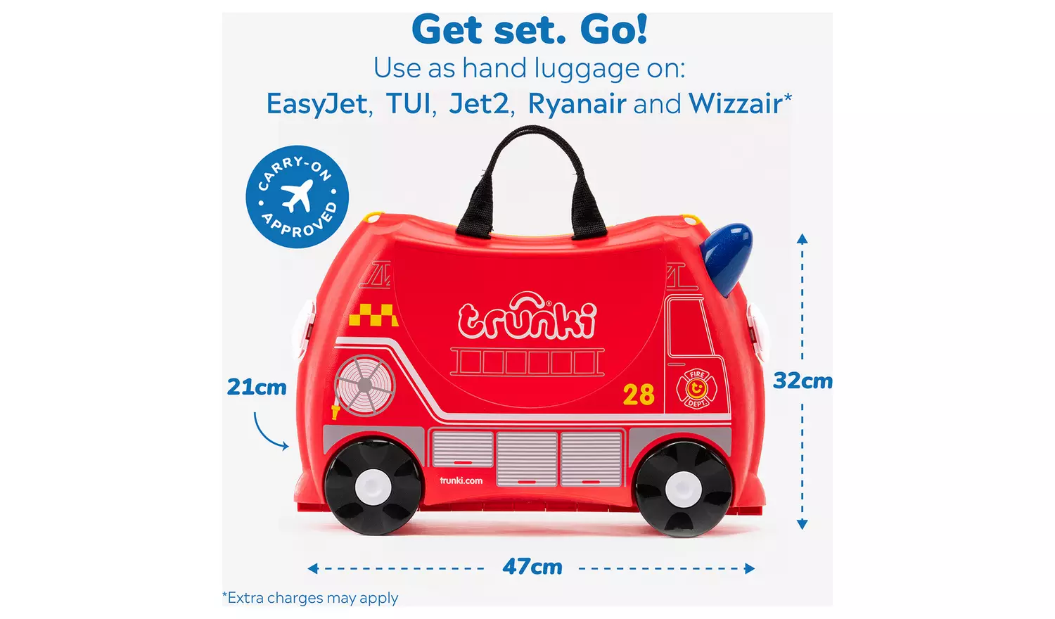 Trunki Frank Firetruck 4 Wheel Hard Ride On Suitcase - Red