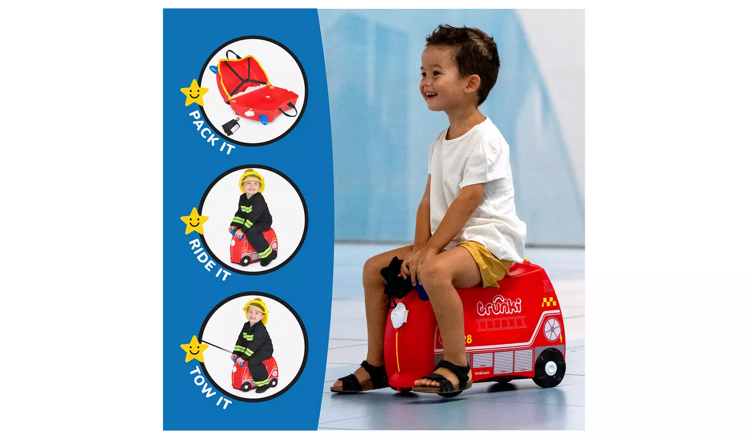 Trunki Frank Firetruck 4 Wheel Hard Ride On Suitcase - Red