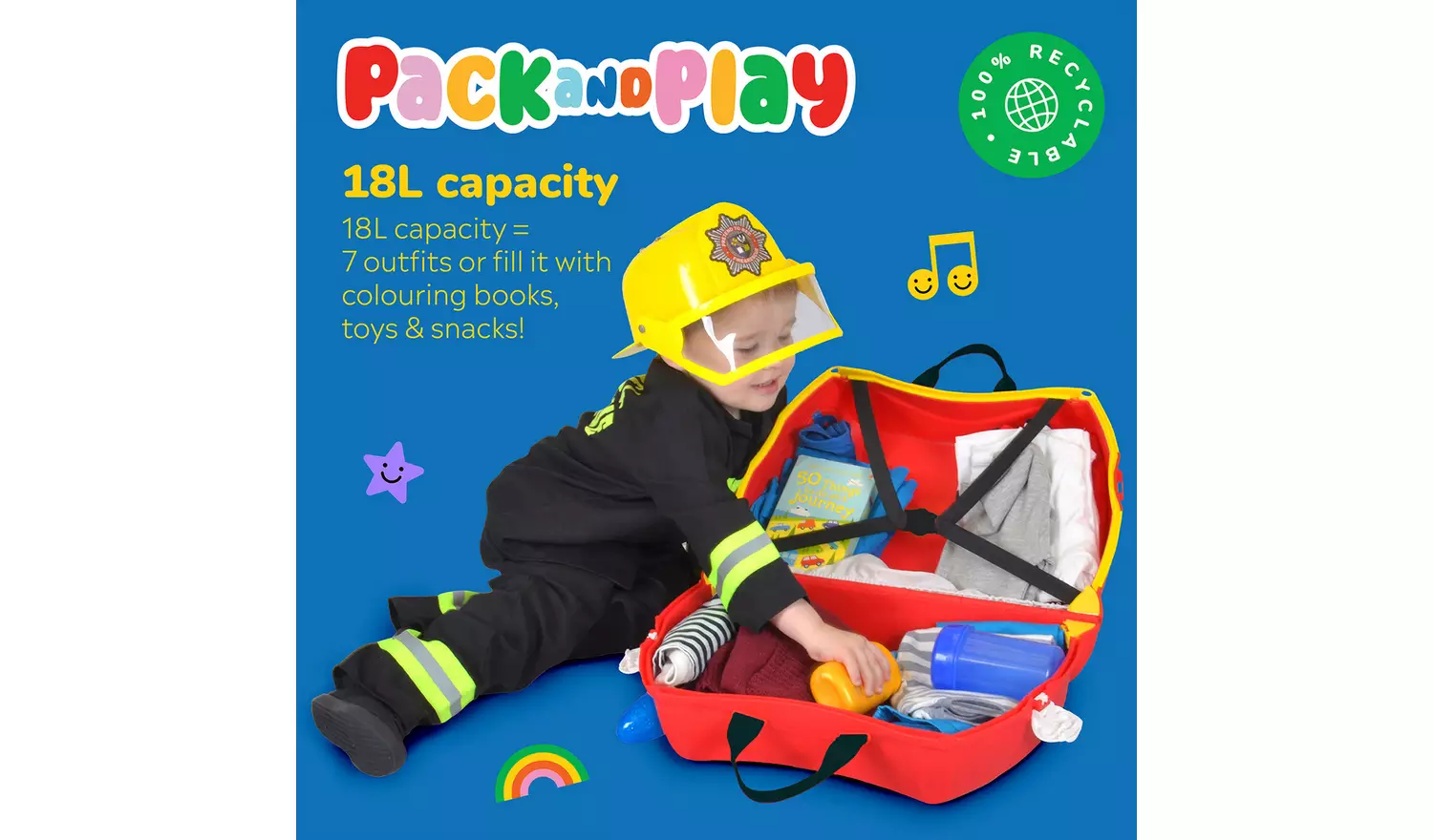 Trunki Frank Firetruck 4 Wheel Hard Ride On Suitcase - Red