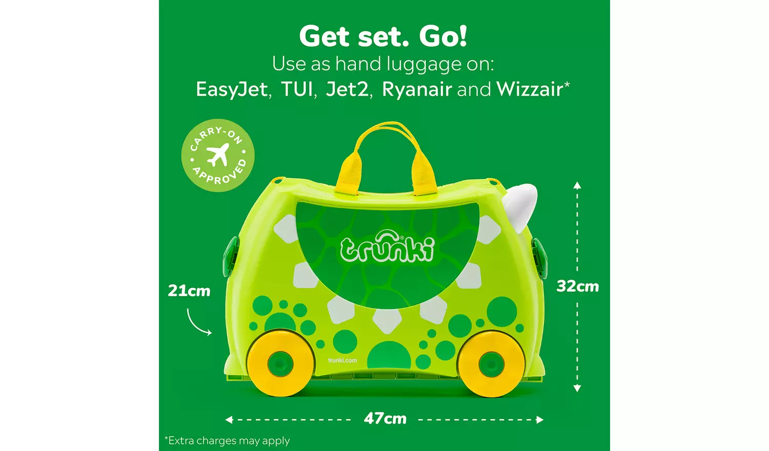 Trunki Dudley Dinosaur 4 Wheel Hard Kids Ride-On Suitcase