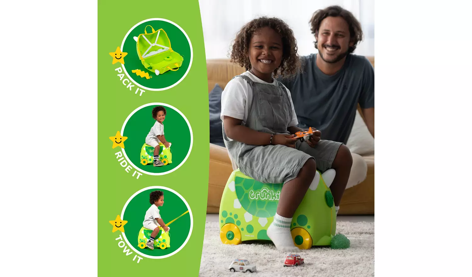 Trunki Dudley Dinosaur 4 Wheel Hard Kids Ride-On Suitcase