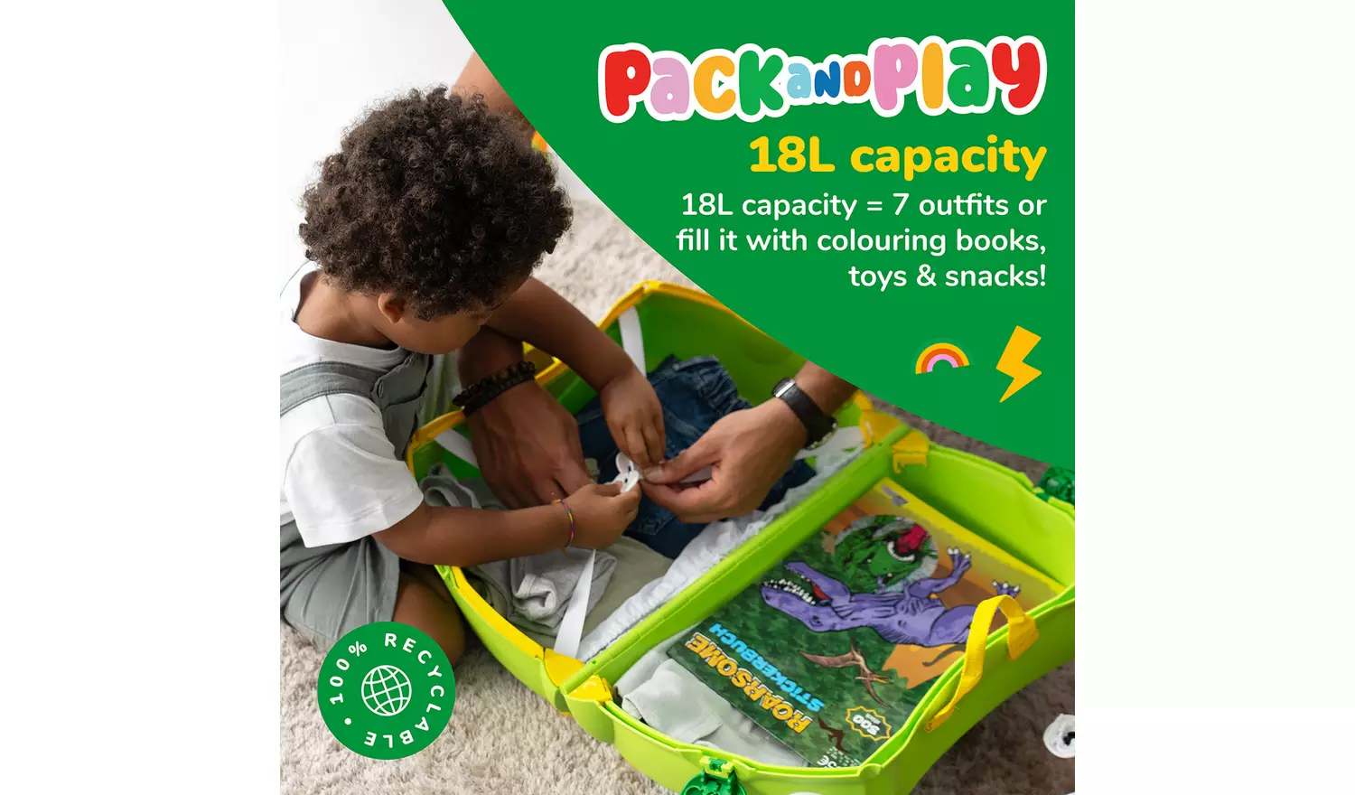 Trunki Dudley Dinosaur 4 Wheel Hard Kids Ride-On Suitcase