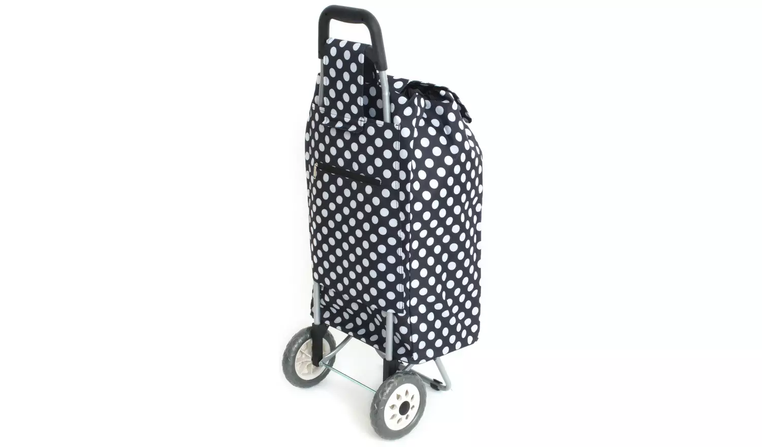 2 Wheel Folding Blue and White Polka Dot Shopping Trolley