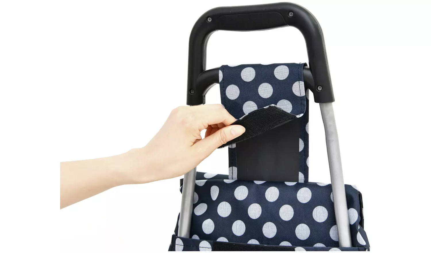 2 Wheel Folding Blue and White Polka Dot Shopping Trolley