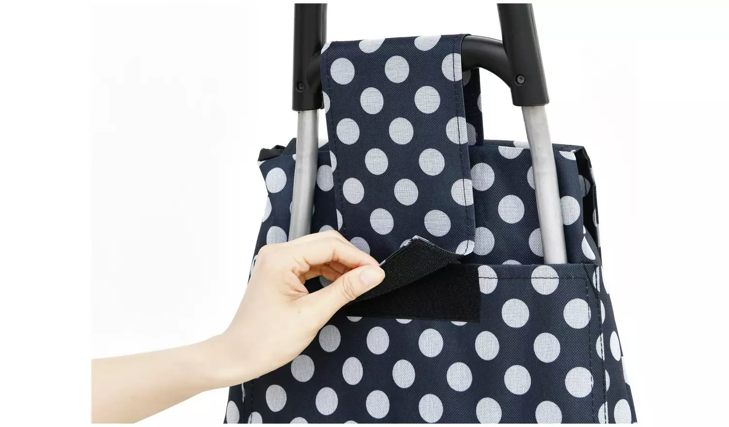 2 Wheel Folding Blue and White Polka Dot Shopping Trolley