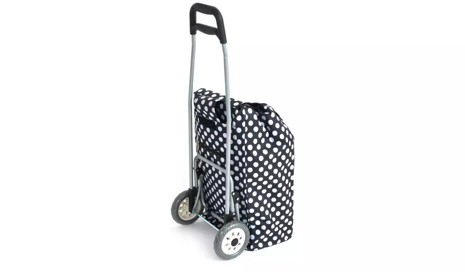 2 Wheel Folding Blue and White Polka Dot Shopping Trolley