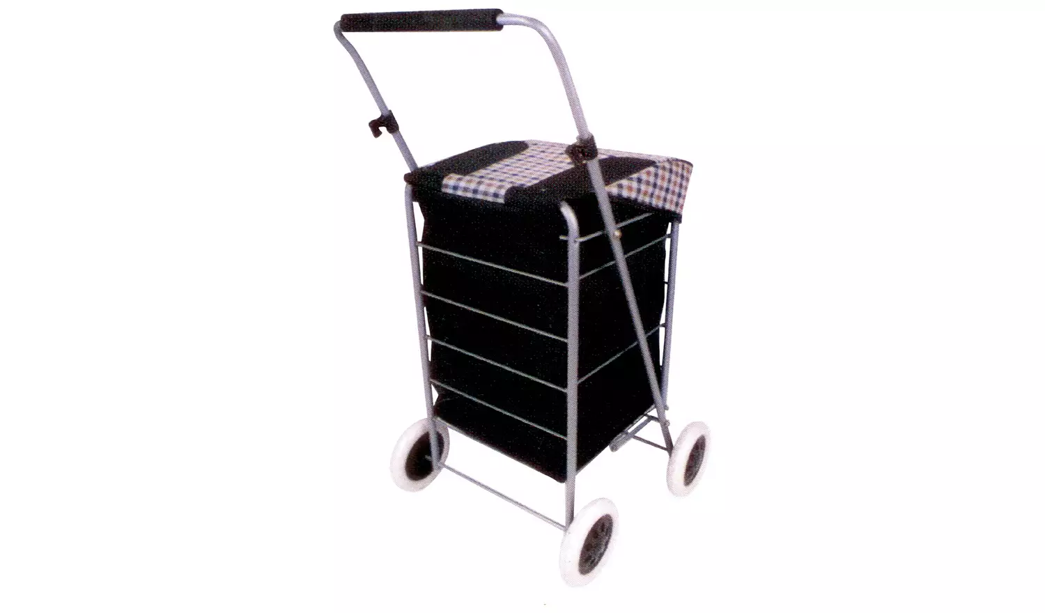 4 Wheel Folding Black and Check Print Shopping Trolley