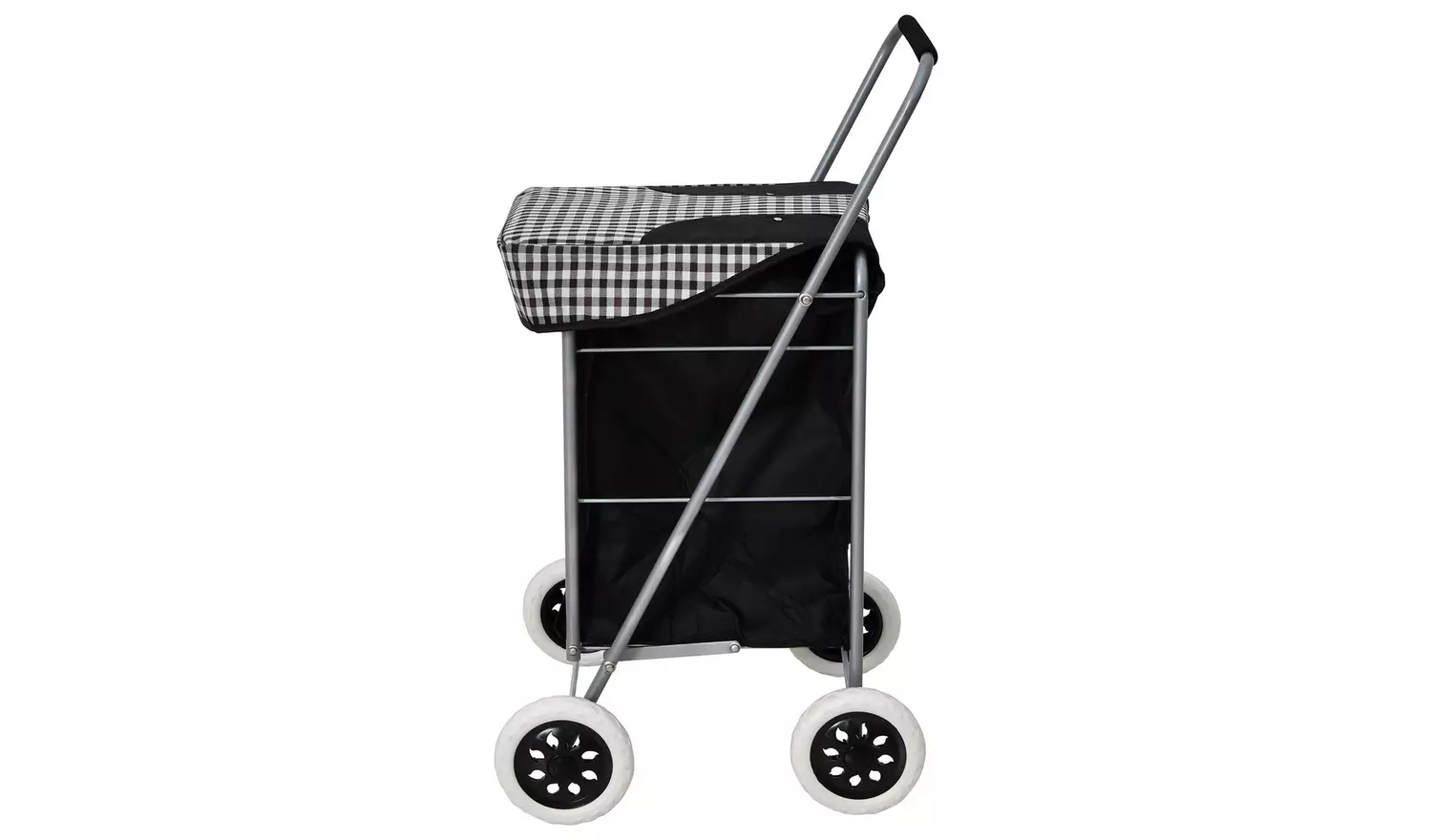 4 Wheel Folding Black and Check Print Shopping Trolley