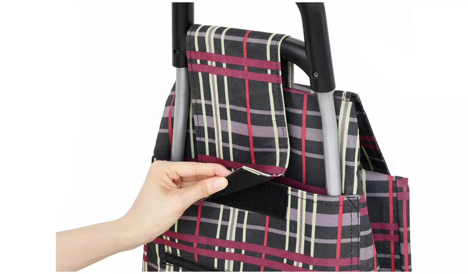 2 Wheel Folding Check Print Shopping Trolley