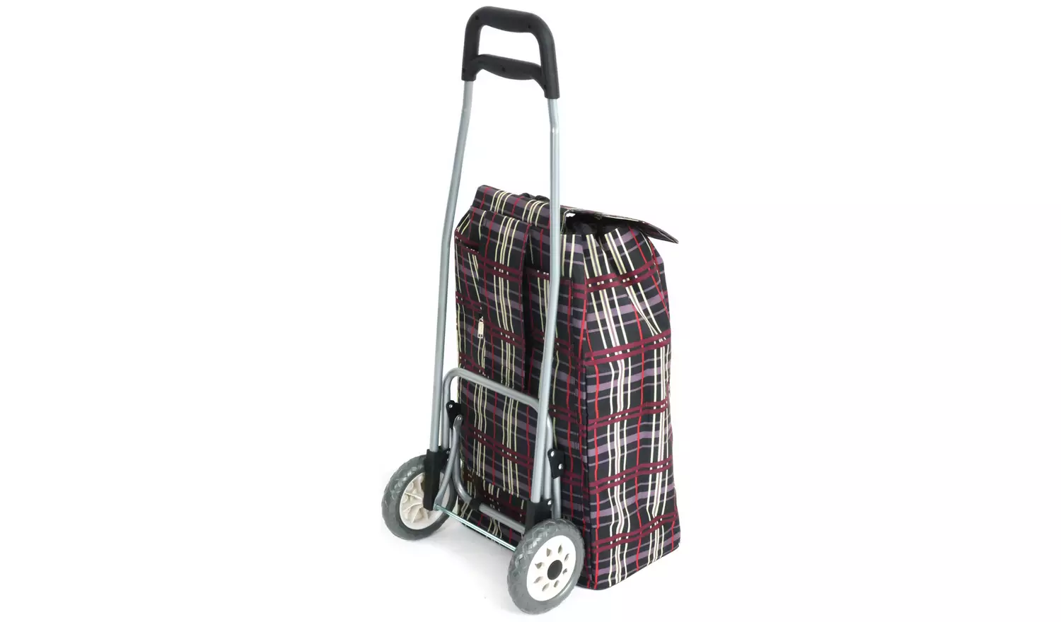 2 Wheel Folding Check Print Shopping Trolley